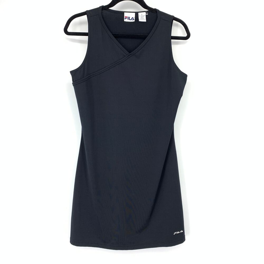 Vintage Fila Sportswear Mini Dress Womens Size Large Black V-Neck Sleeveless